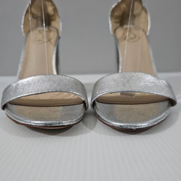 Sam Edelman Yaro Block Heel Sandal Women 9 Metallic Silver Evening Wedding Party - Picture 6 of 16